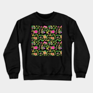 Tropical Flowers on Black Backgroud Crewneck Sweatshirt